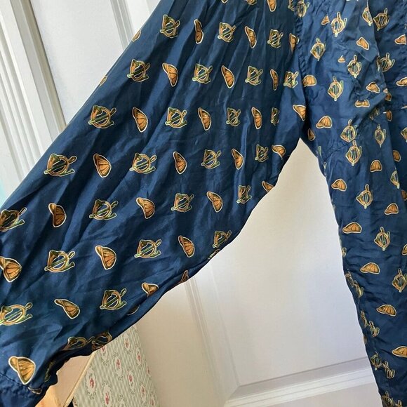 Vintage St. Michael Silk Shirt Mens L  Hunting Equestrian Novelty Print Navy Blu - Picture 8 of 14